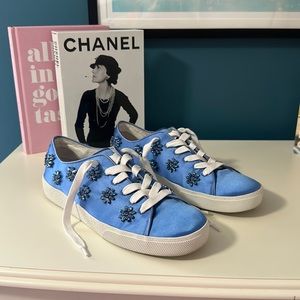 Beautiful satin blue Alice + Olivia sneakers with blue jewels